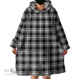 Scottish Menzies Black and White Clan Tartan Snuggie Hoodie Plaid Wearable Blanket Hoodie