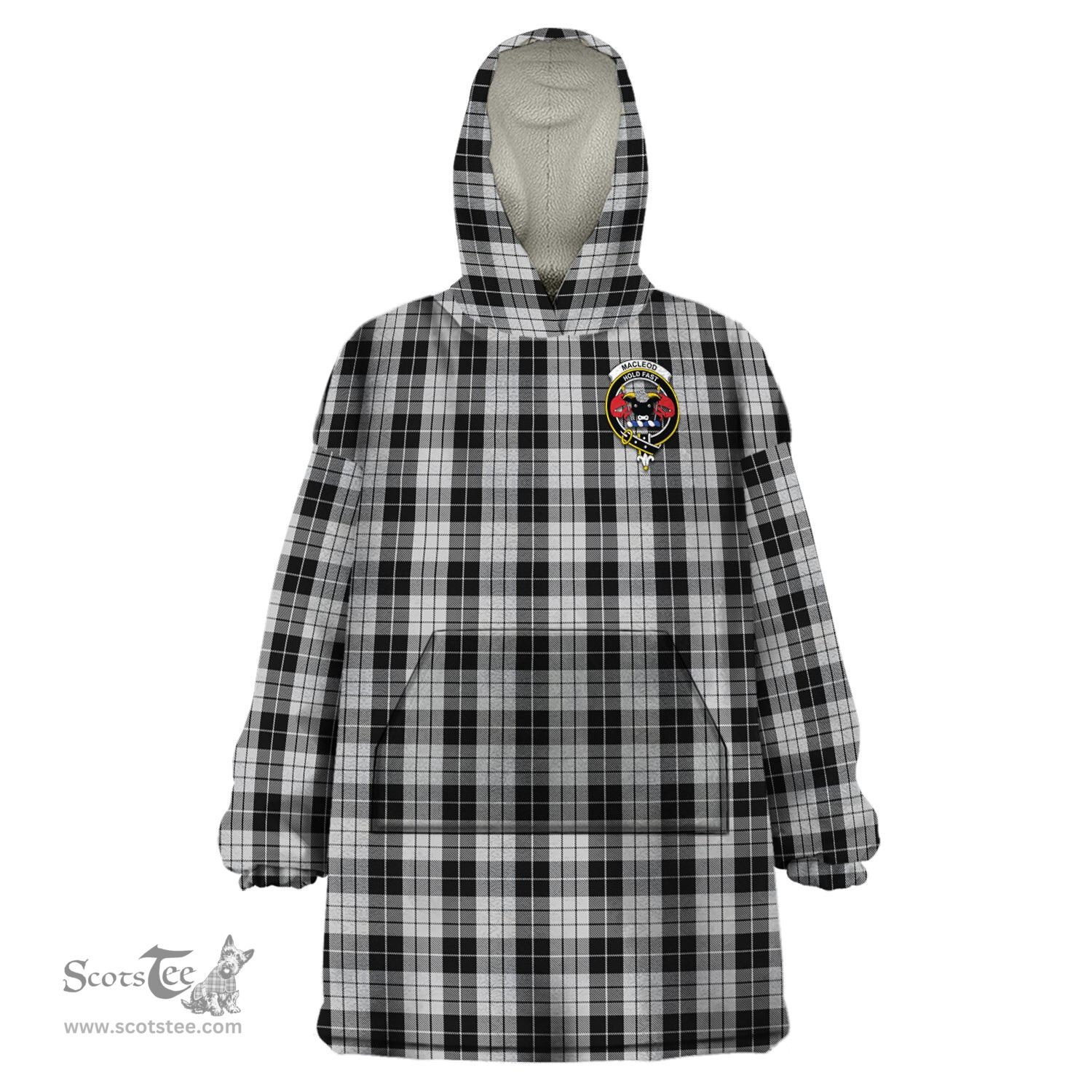 Scottish MacLeod Black and White Clan Family Crest Tartan Snuggie Hoodie Plaid Wearable Blanket Hoodie