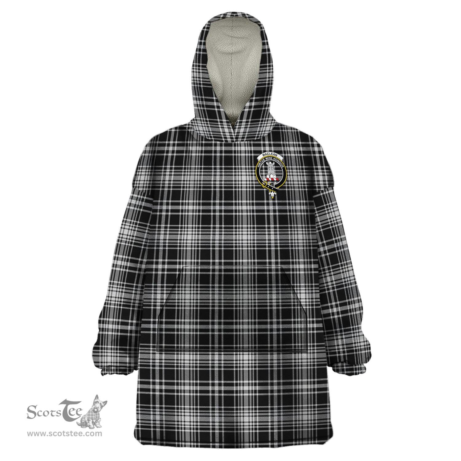 Scottish MacLean Black and White Clan Family Crest Tartan Snuggie Hoodie Plaid Wearable Blanket Hoodie
