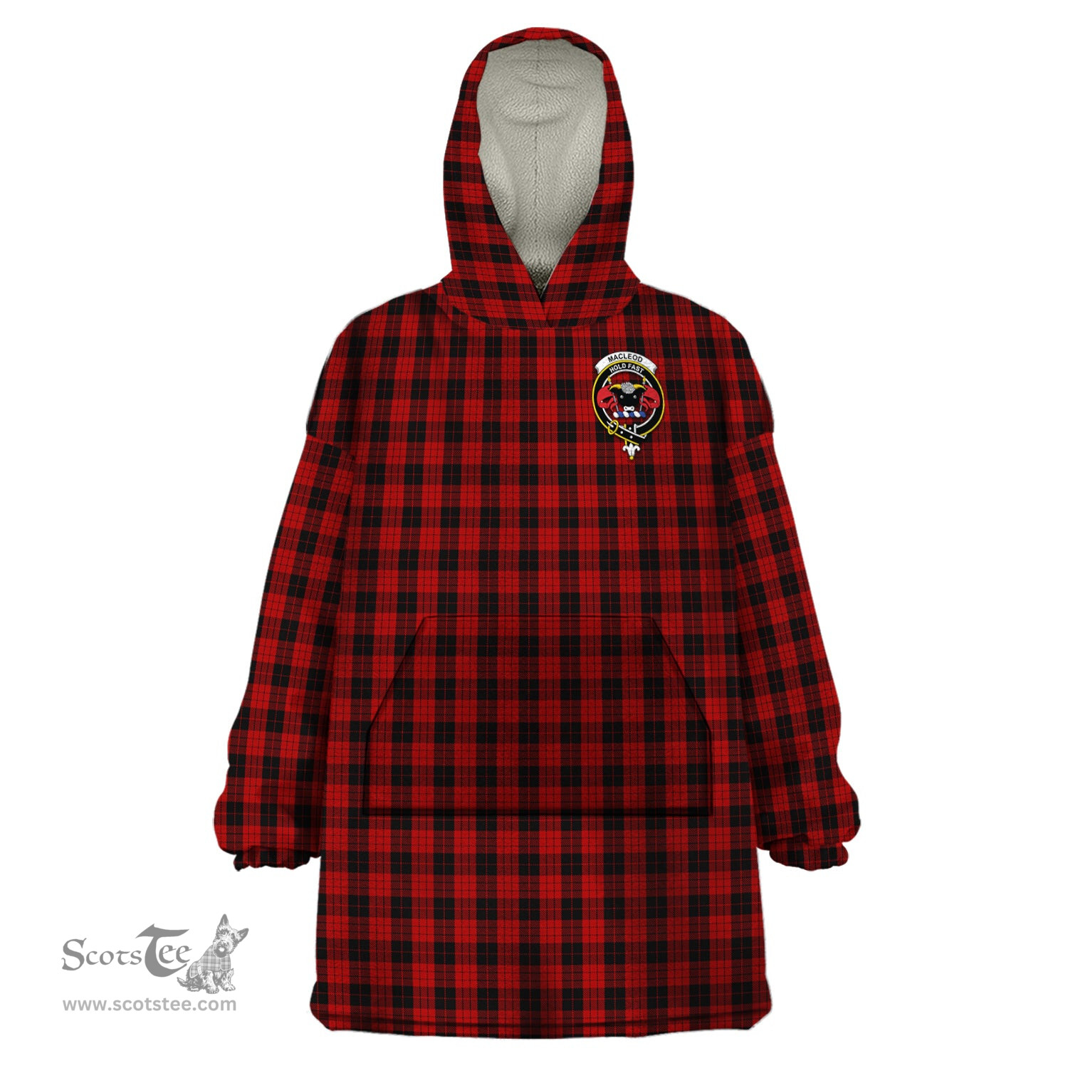 Scottish MacLeod Black and Red Clan Family Crest Tartan Snuggie Hoodie Plaid Wearable Blanket Hoodie