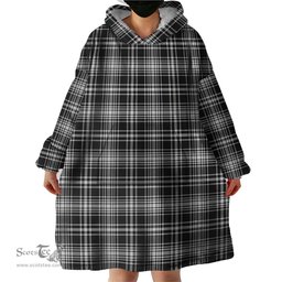 Scottish MacLean Black and White Clan Tartan Snuggie Hoodie Plaid Wearable Blanket Hoodie