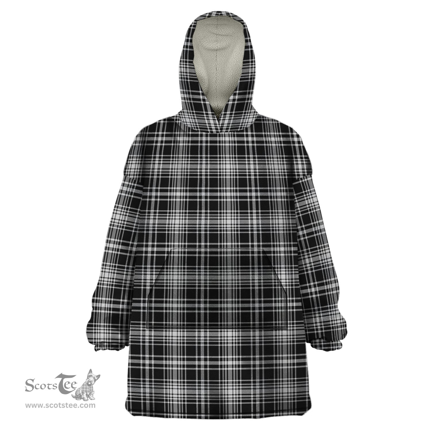 Scottish MacLean Black and White Clan Tartan Snuggie Hoodie Plaid Wearable Blanket Hoodie
