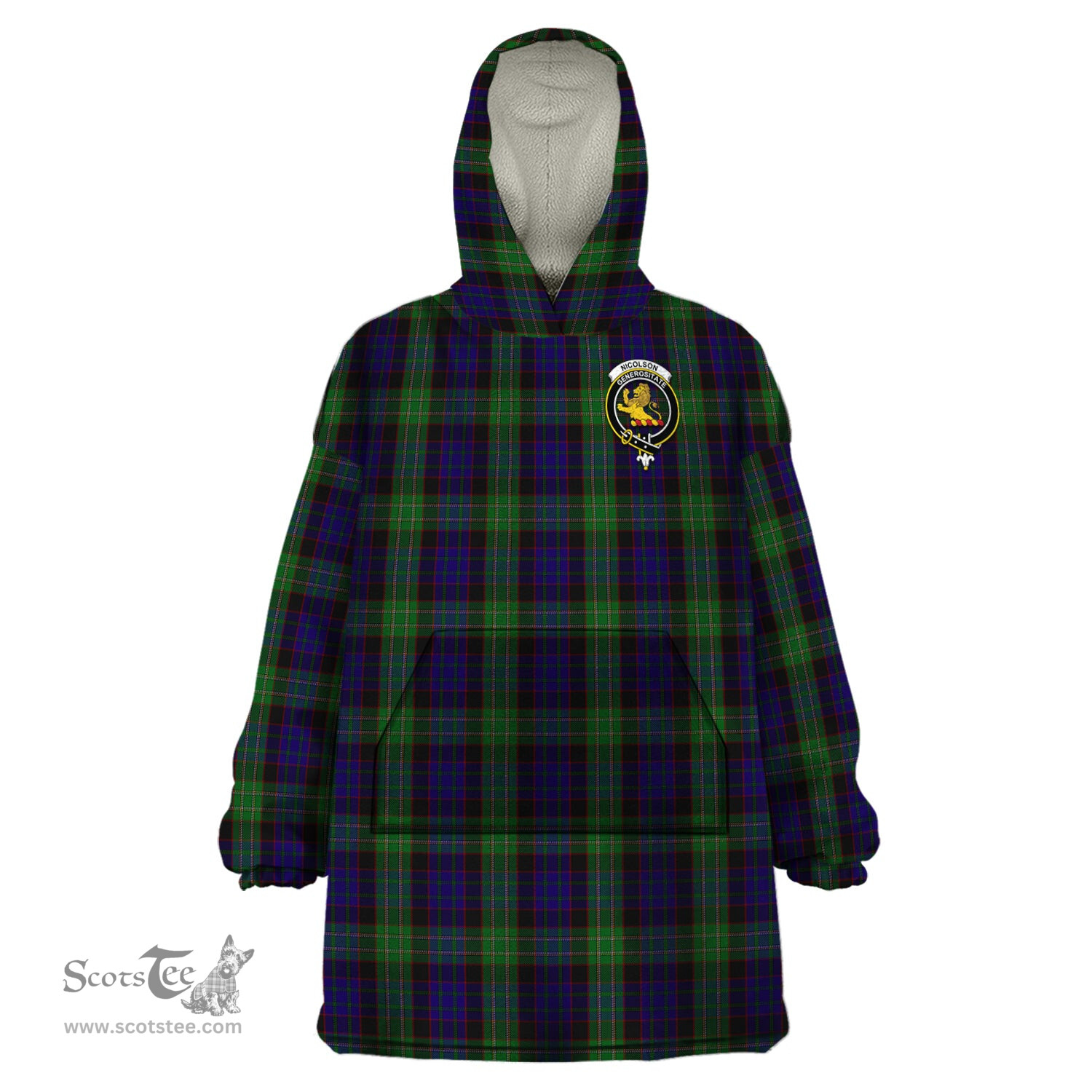 Scottish Nicolson Green Hunting Clan Family Crest Tartan Snuggie Hoodie Plaid Wearable Blanket Hoodie