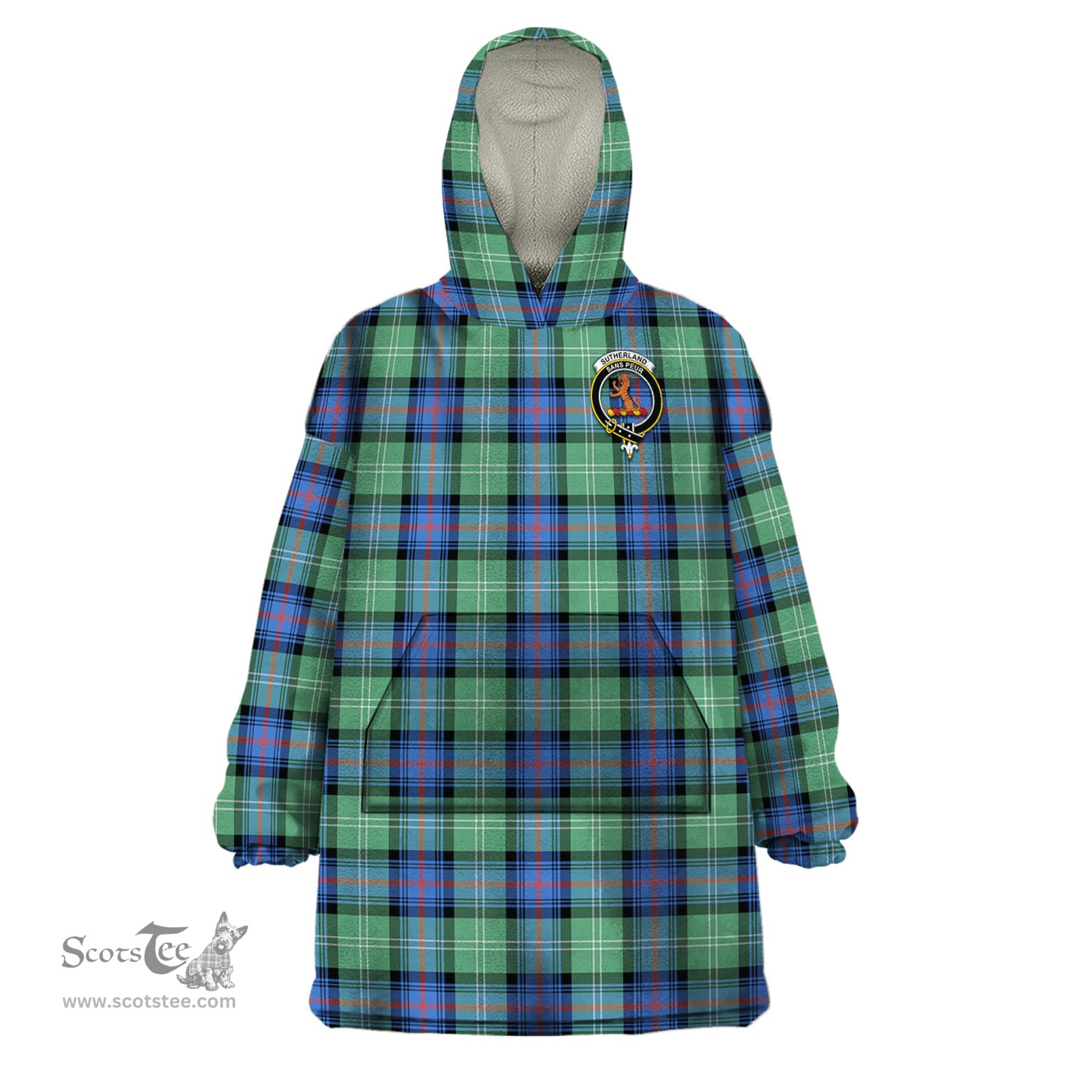 Scottish Sutherland Ancient Clan Family Crest Tartan Snuggie Hoodie Plaid Wearable Blanket Hoodie
