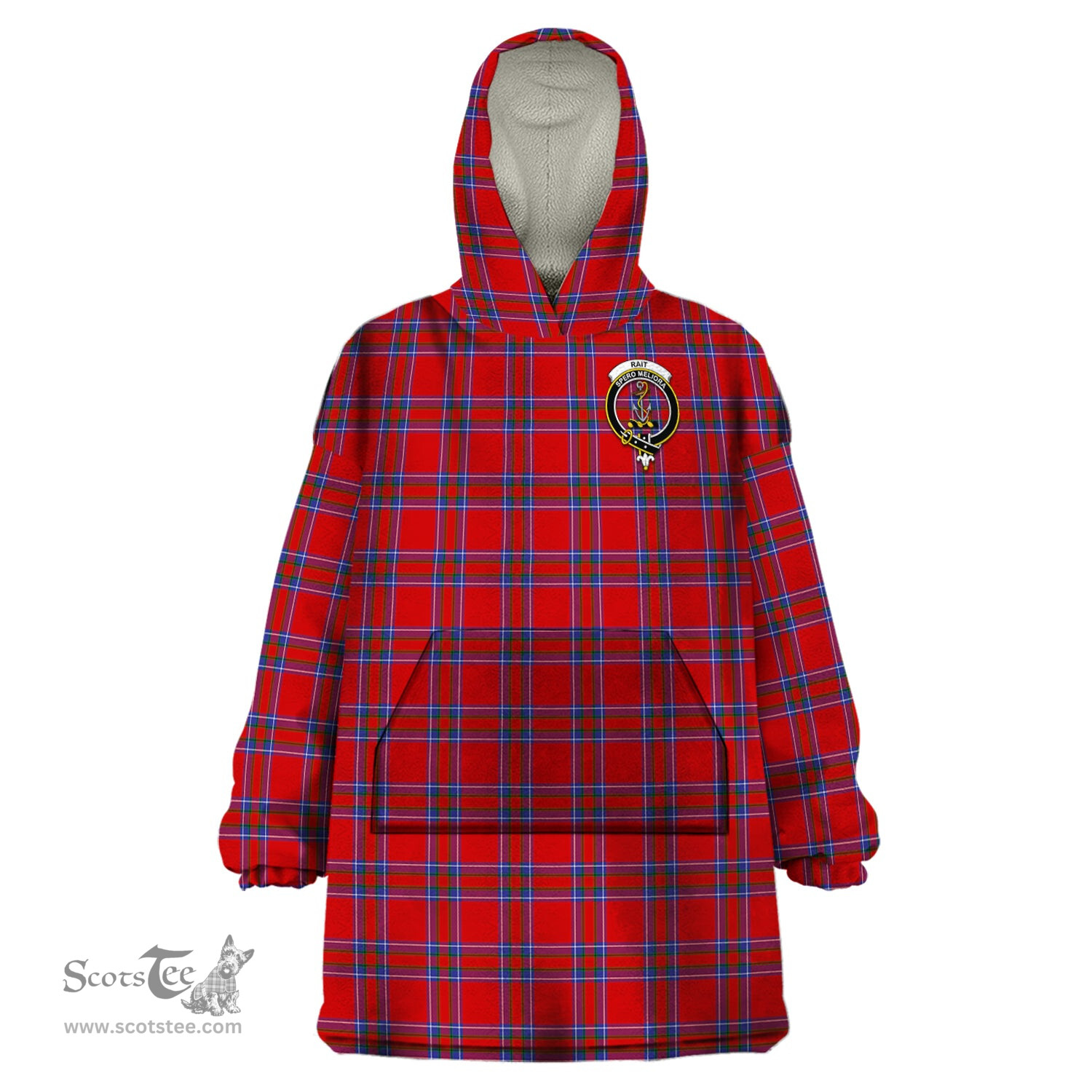 Scottish Rait Clan Family Crest Tartan Snuggie Hoodie Plaid Wearable Blanket Hoodie