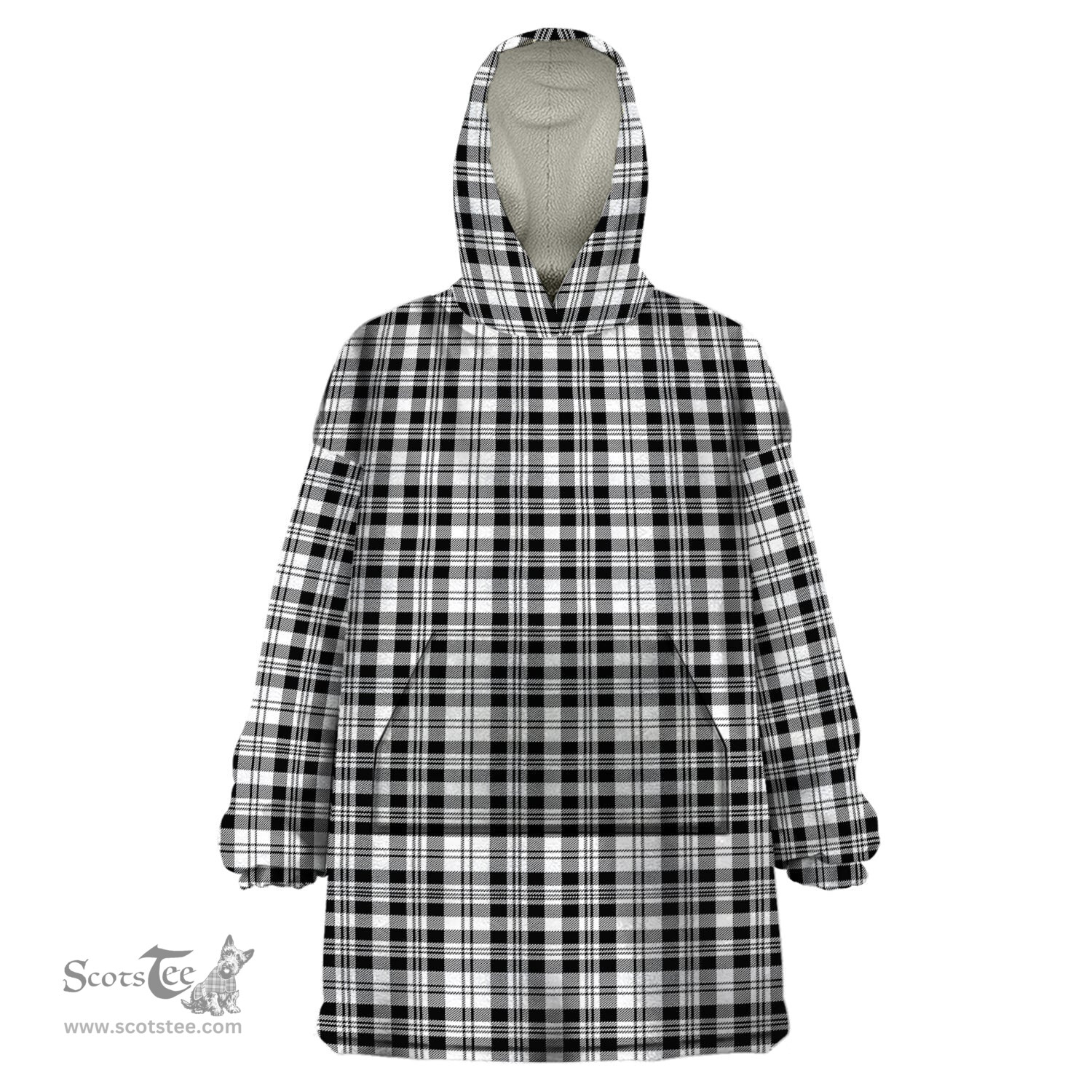 Scottish Scott Black White Clan Tartan Snuggie Hoodie Plaid Wearable Blanket Hoodie