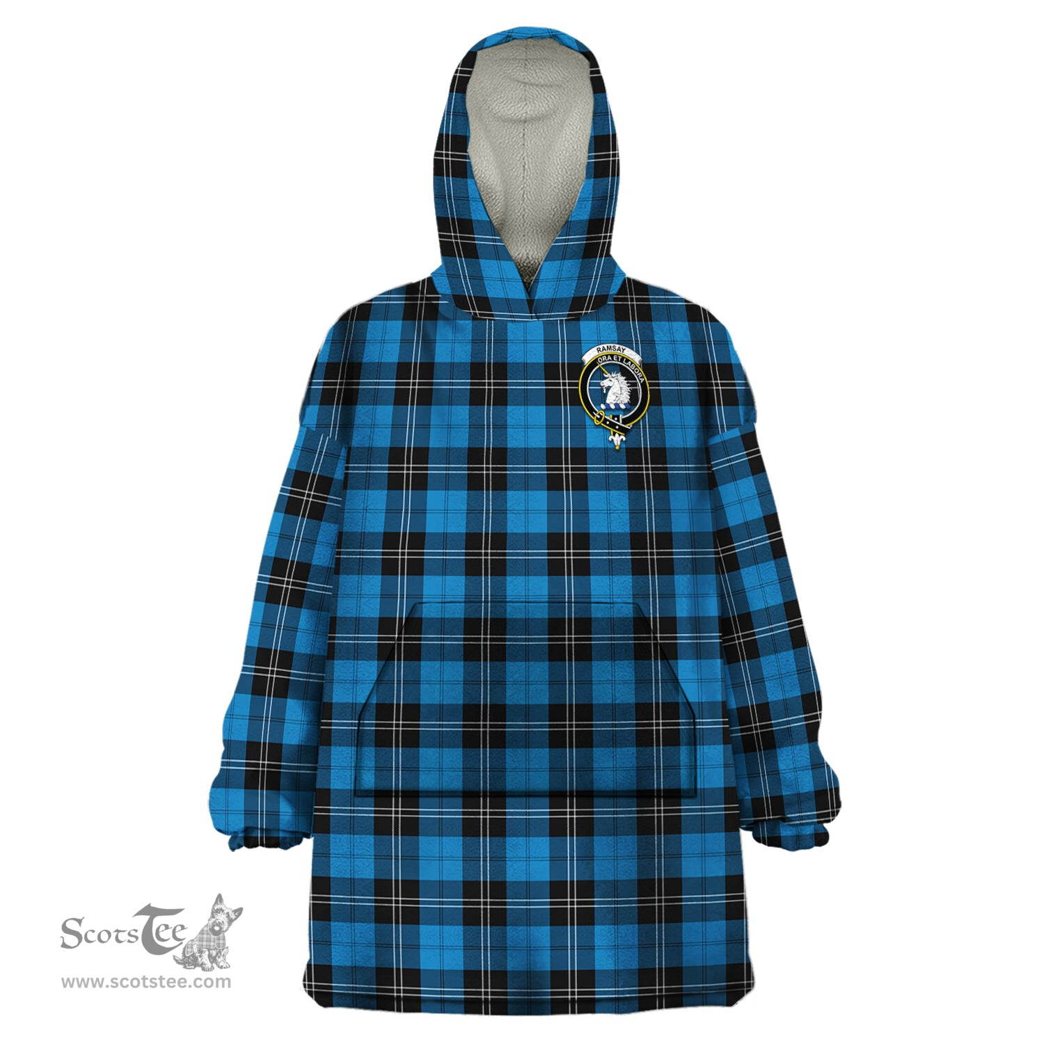 Scottish Ramsay Blue Ancient Clan Family Crest Tartan Snuggie Hoodie Plaid Wearable Blanket Hoodie