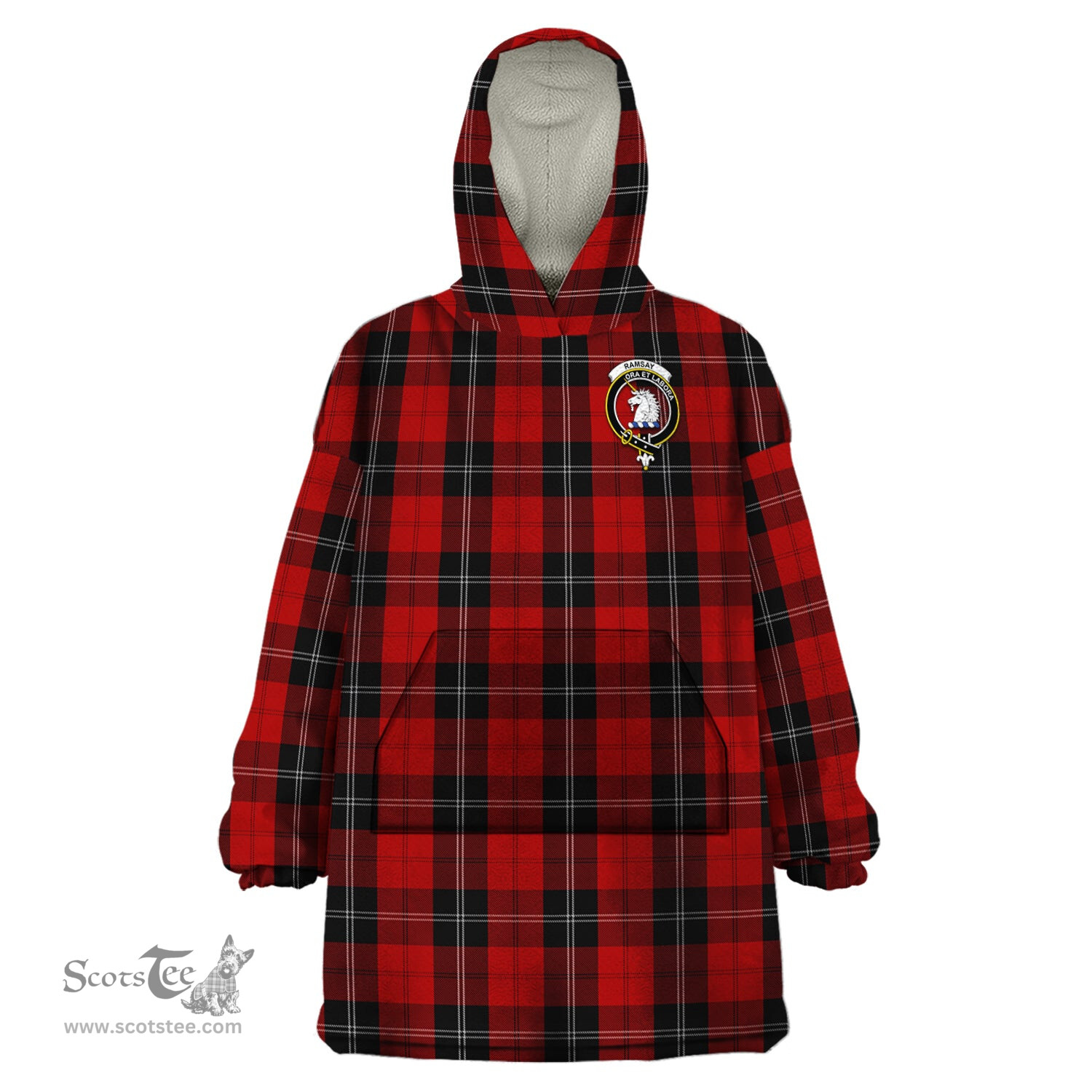 Scottish Ramsay Clan Family Crest Tartan Snuggie Hoodie Plaid Wearable Blanket Hoodie