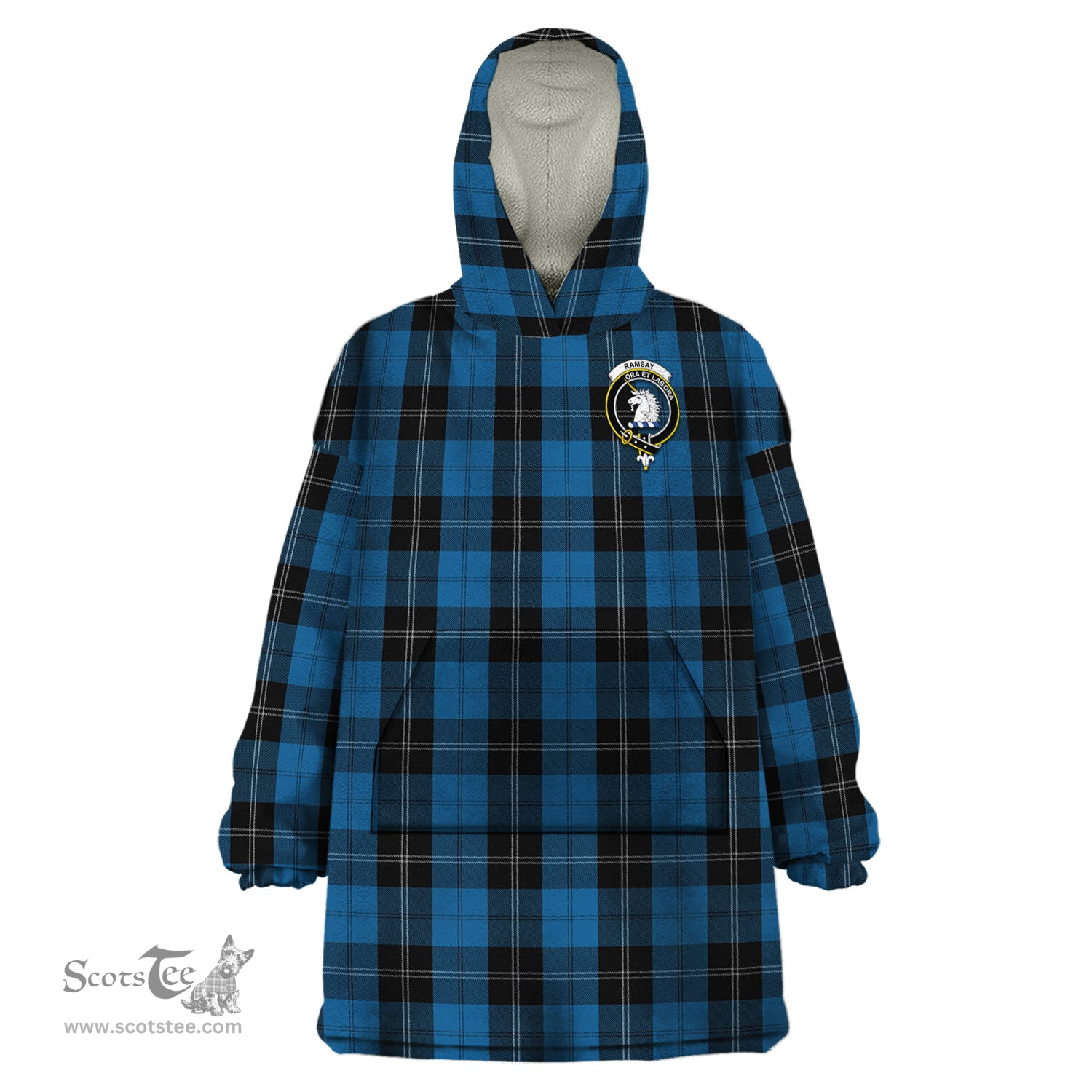 Scottish Ramsay Blue Hunting Clan Family Crest Tartan Snuggie Hoodie Plaid Wearable Blanket Hoodie