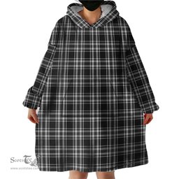 Scottish Stewart Black and White Clan Tartan Snuggie Hoodie Plaid Wearable Blanket Hoodie