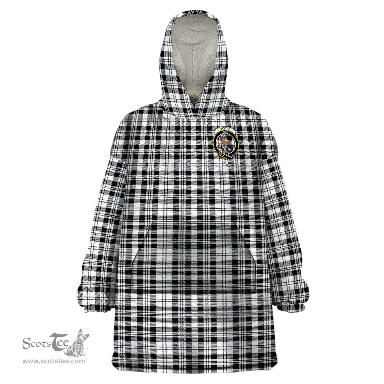 Scottish Scott Black White Clan Family Crest Tartan Snuggie Hoodie Plaid Wearable Blanket Hoodie
