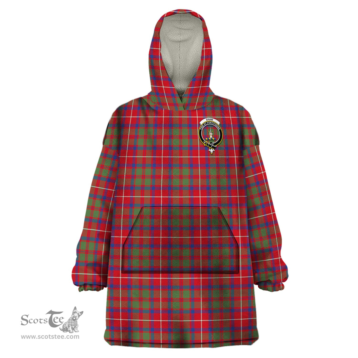 Scottish Shaw Red Modern Clan Family Crest Tartan Snuggie Hoodie Plaid Wearable Blanket Hoodie