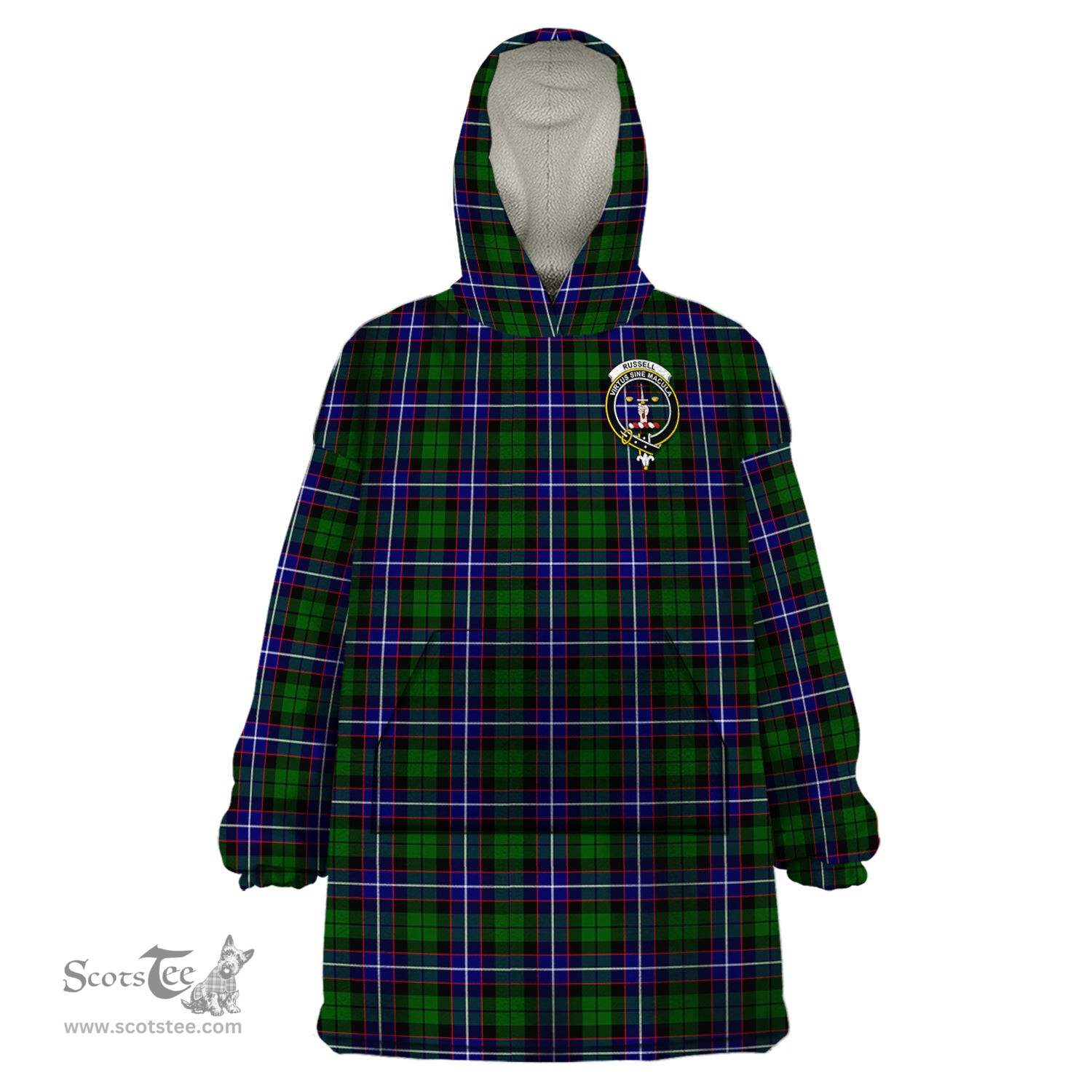 Scottish Russell Modern Clan Family Crest Tartan Snuggie Hoodie Plaid Wearable Blanket Hoodie