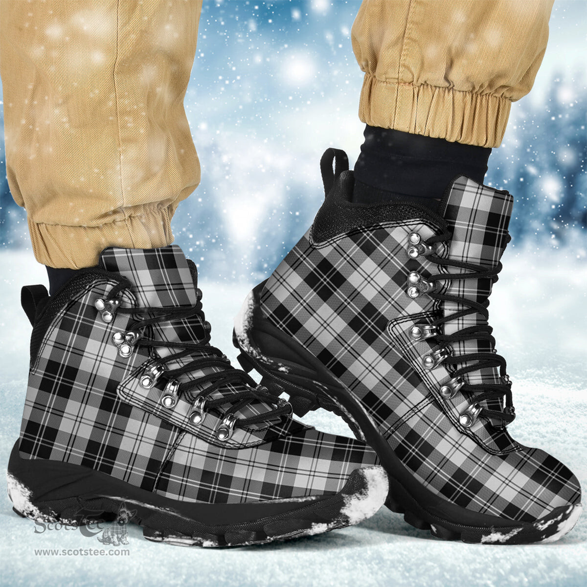 Scottish Erskine Black and White Clan Tartan Alpine Boots