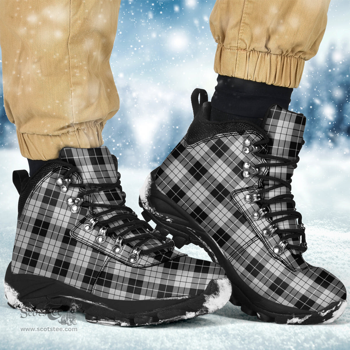 Scottish MacLeod Black and White Clan Tartan Alpine Boots
