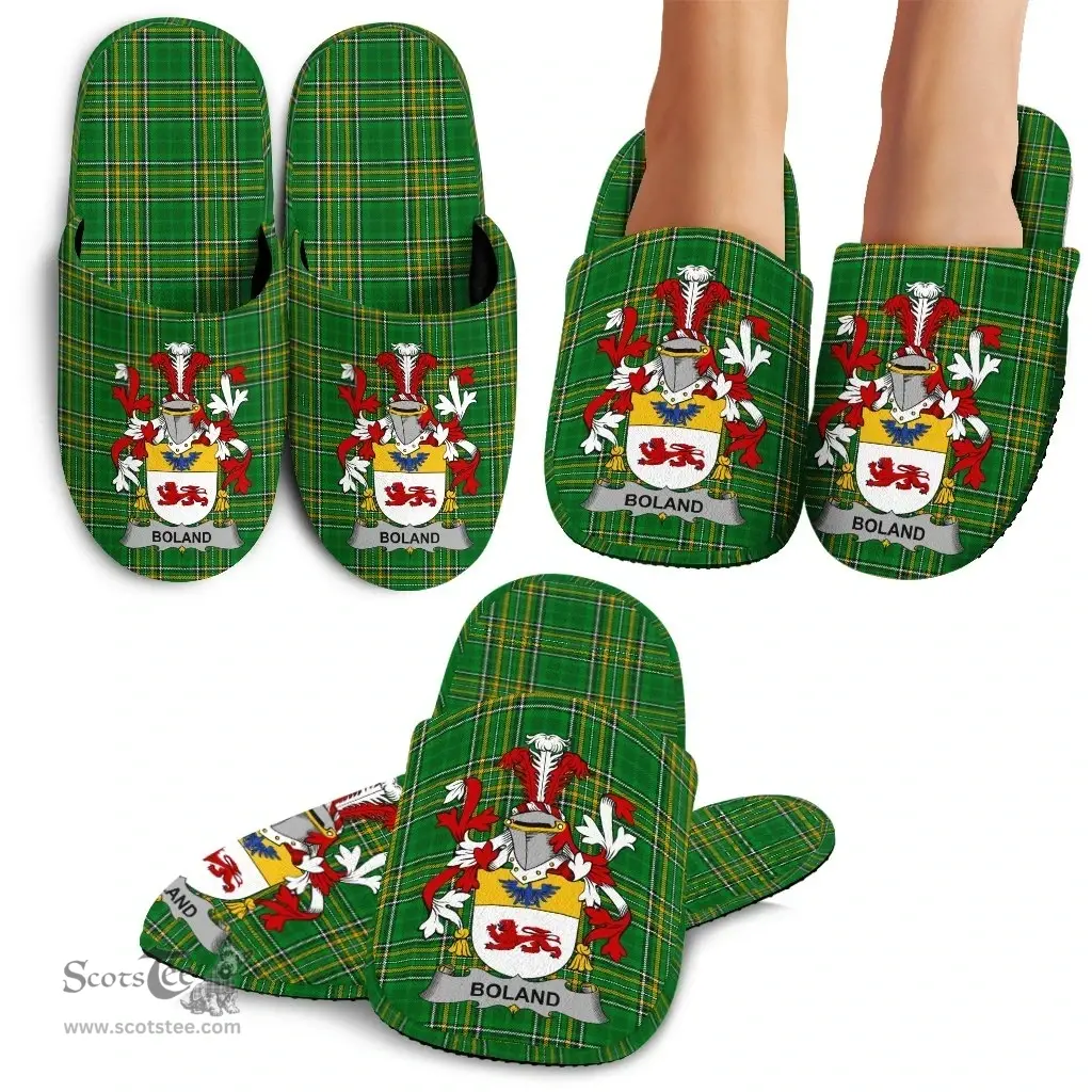 Irish Boland or O'Boland Coat of Arms Family Crest Ireland House Slippers Irish National Tartan Irish County Slippers