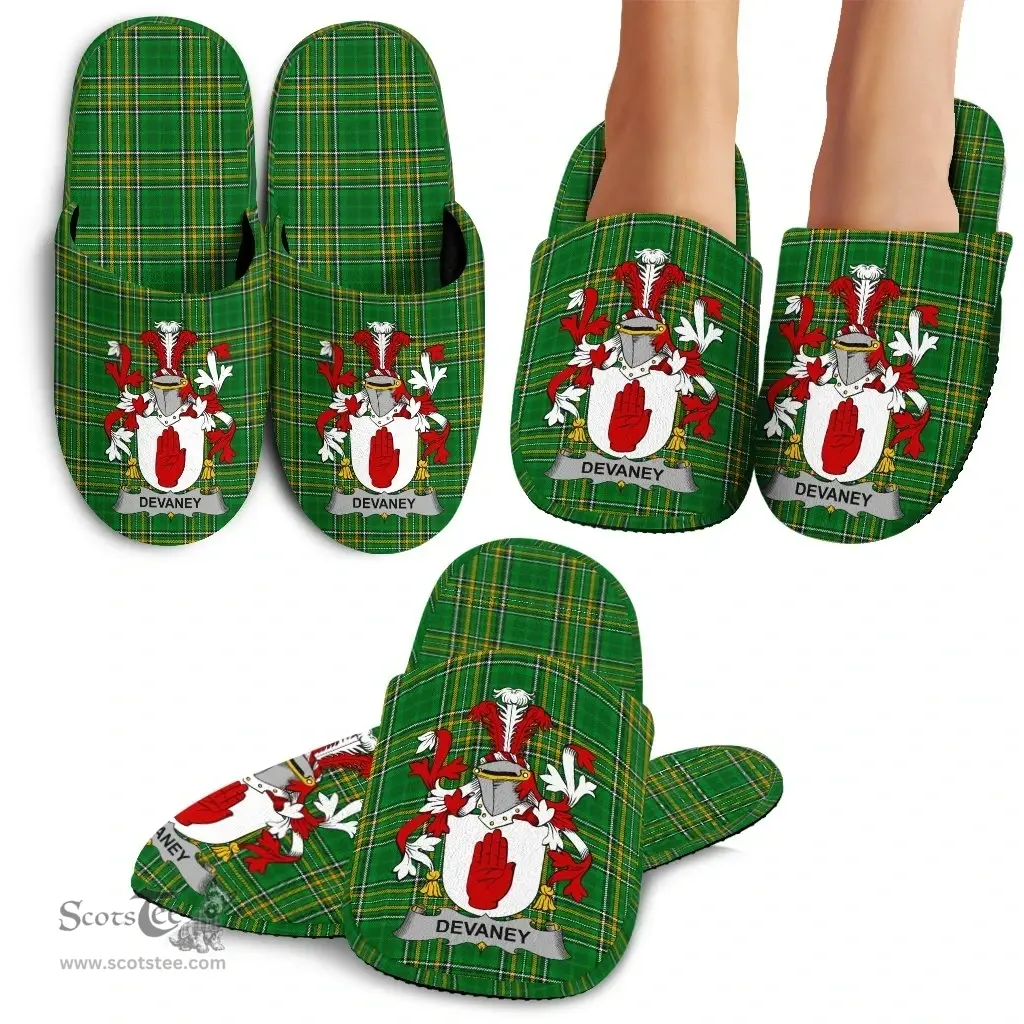 Irish Devaney or O'Devaney Coat of Arms Family Crest Ireland House Slippers Irish National Tartan Irish County Slippers