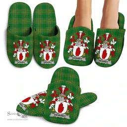 Irish Devaney or O'Devaney Coat of Arms Family Crest Ireland House Slippers Irish National Tartan Irish County Slippers