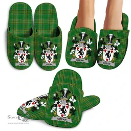 Irish Crean or O'Crean Coat of Arms Family Crest Ireland House Slippers Irish National Tartan Irish County Slippers