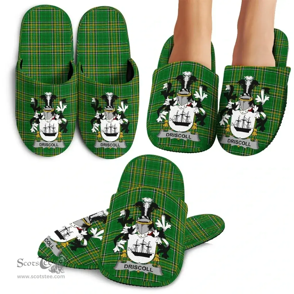 Irish Driscoll or O'Driscoll Coat of Arms Family Crest Ireland House Slippers Irish National Tartan Irish County Slippers
