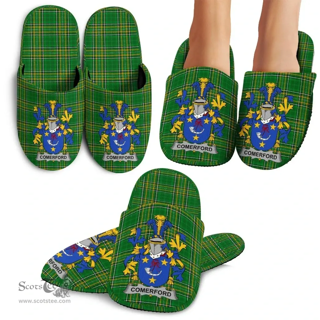 Irish Comerford Coat of Arms Family Crest Ireland House Slippers Irish National Tartan Irish County Slippers