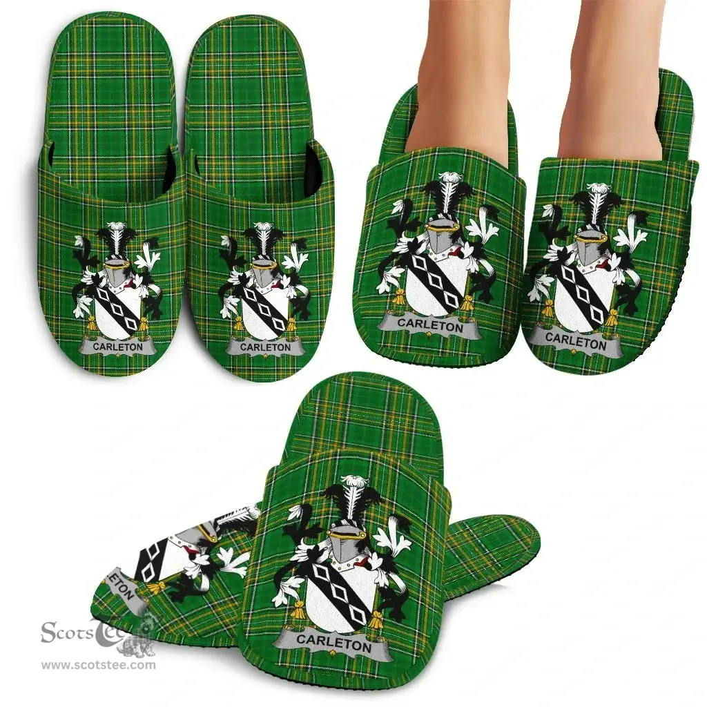 Irish Carleton Coat of Arms Family Crest Ireland House Slippers Irish National Tartan Irish County Slippers