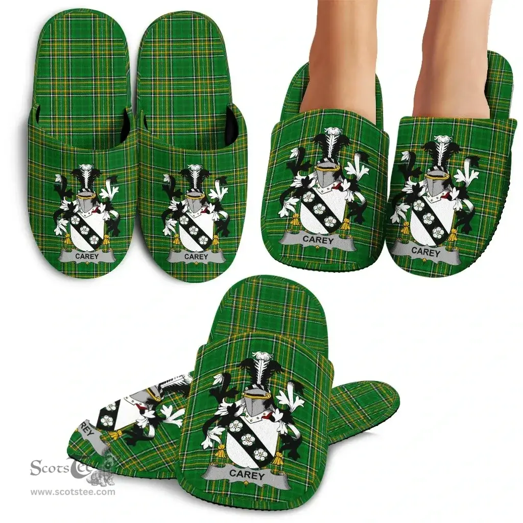 Irish Carey or Cary Coat of Arms Family Crest Ireland House Slippers Irish National Tartan Irish County Slippers