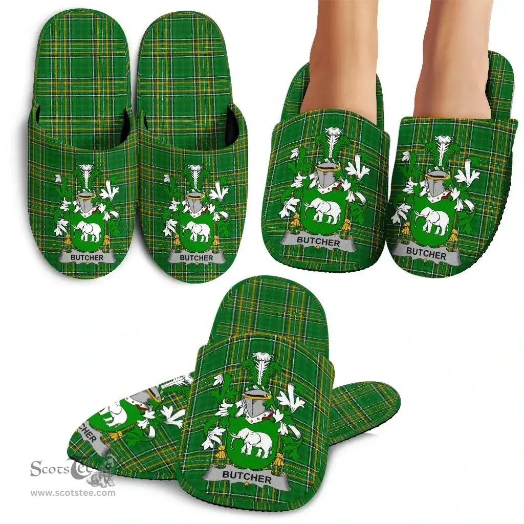 Irish Butcher Coat of Arms Family Crest Ireland House Slippers Irish National Tartan Irish County Slippers