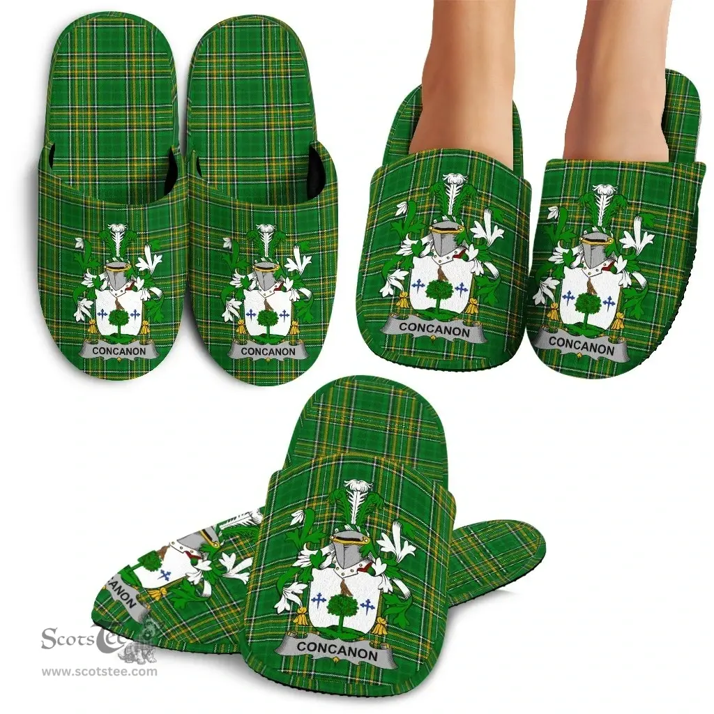 Irish Concanon or O'Concanon Coat of Arms Family Crest Ireland House Slippers Irish National Tartan Irish County Slippers