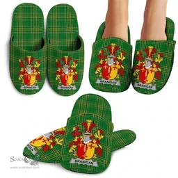 Irish Branigan or O'Branagan Coat of Arms Family Crest Ireland House Slippers Irish National Tartan Irish County Slippers