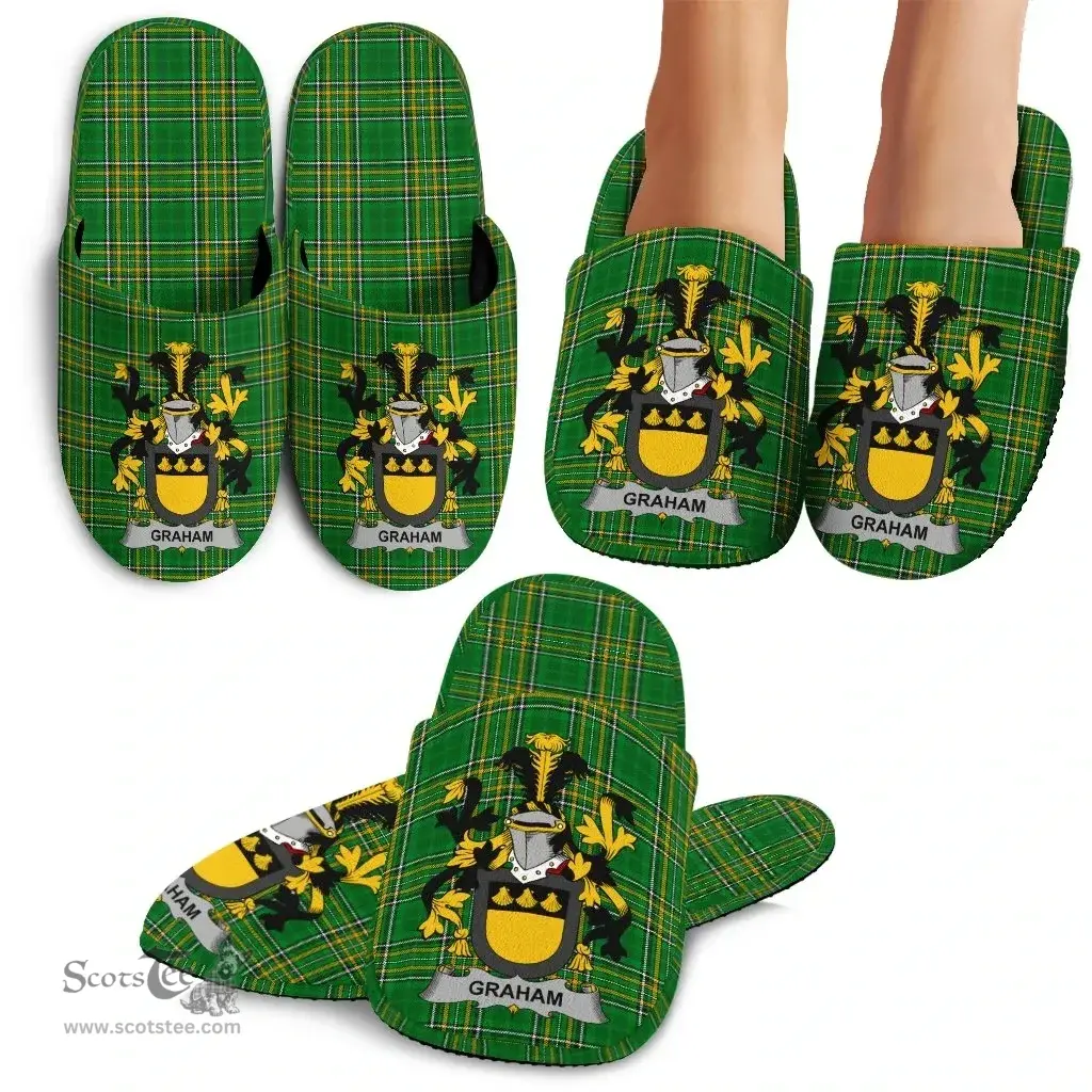Irish Graham or Grahan Coat of Arms Family Crest Ireland House Slippers Irish National Tartan Irish County Slippers