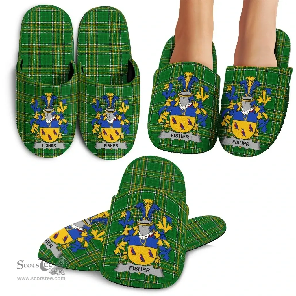 Irish Fisher Coat of Arms Family Crest Ireland House Slippers Irish National Tartan Irish County Slippers