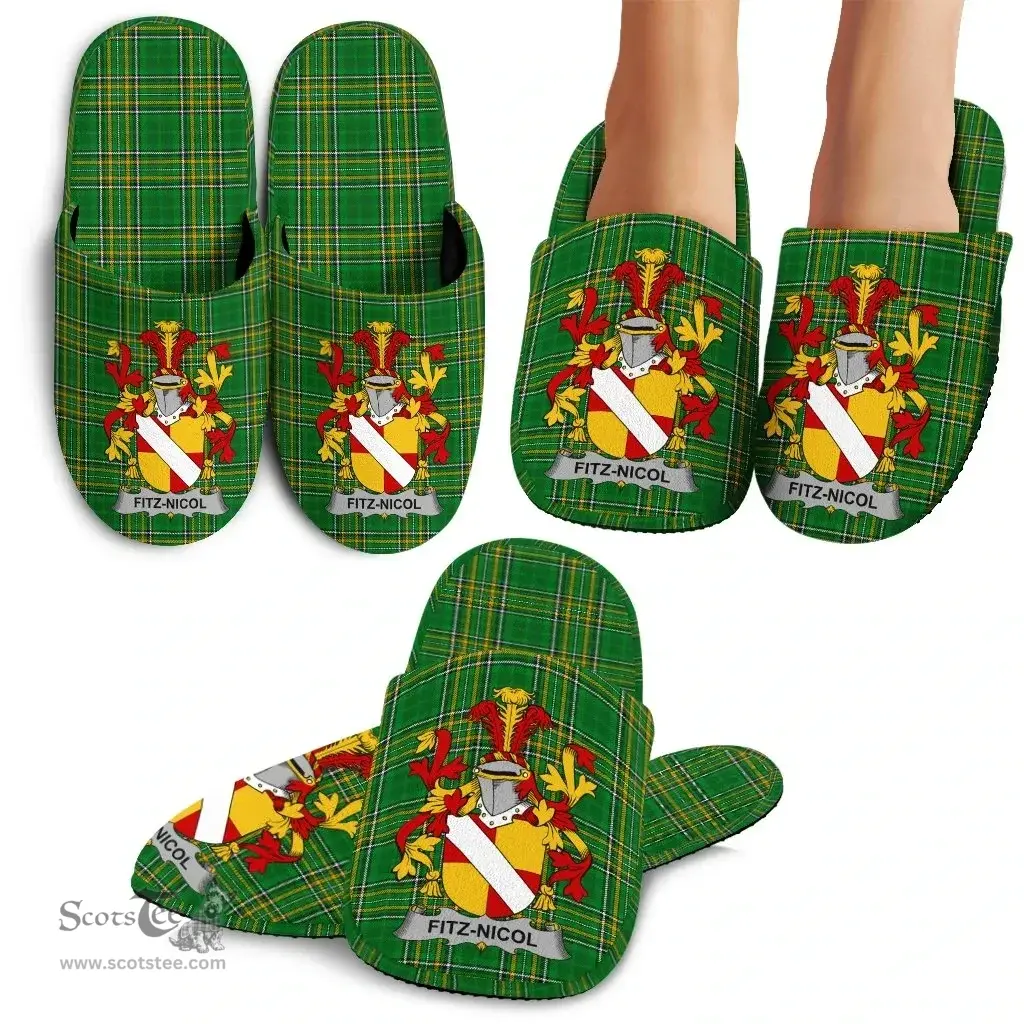 Irish Fitz-Nicol Coat of Arms Family Crest Ireland House Slippers Irish National Tartan Irish County Slippers