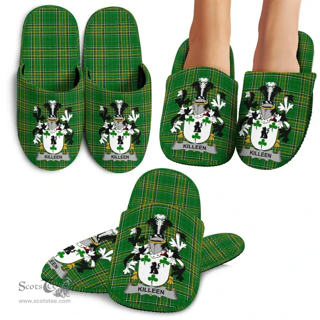 Irish Killeen or O'Killeen Coat of Arms Family Crest Ireland House Slippers Irish National Tartan Irish County Slippers