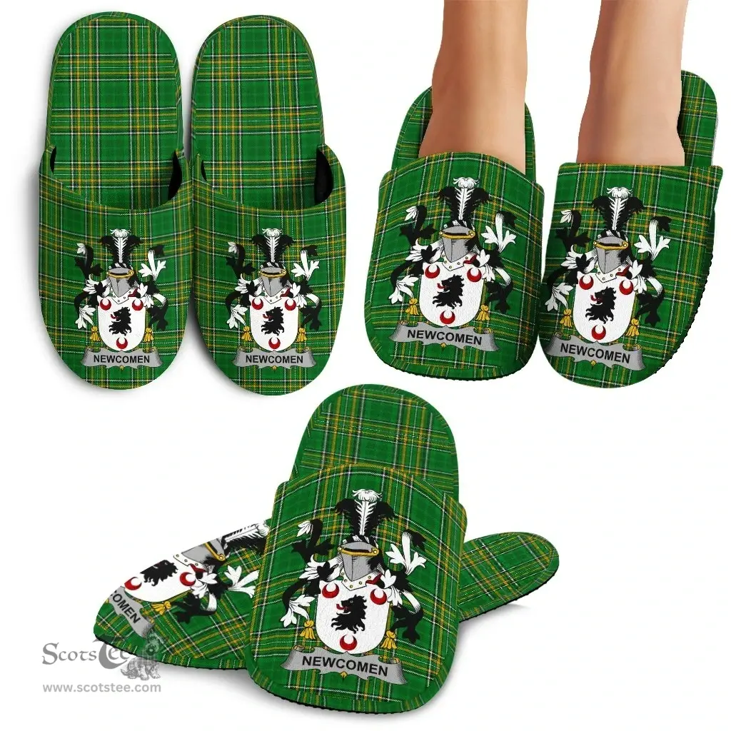Irish Newcomen or Newcombe Coat of Arms Family Crest Ireland House Slippers Irish National Tartan Irish County Slippers