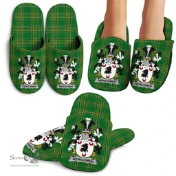 Irish Newcomen or Newcombe Coat of Arms Family Crest Ireland House Slippers Irish National Tartan Irish County Slippers