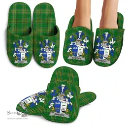 Irish Sheehy or McSheehy Coat of Arms Family Crest Ireland House Slippers Irish National Tartan Irish County Slippers