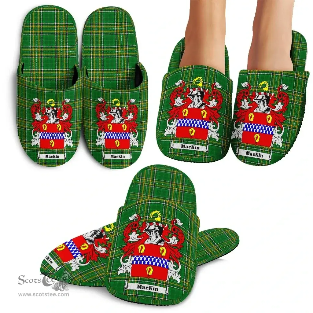Irish Mackin Coat of Arms Family Crest Ireland House Slippers Irish National Tartan Irish County Slippers