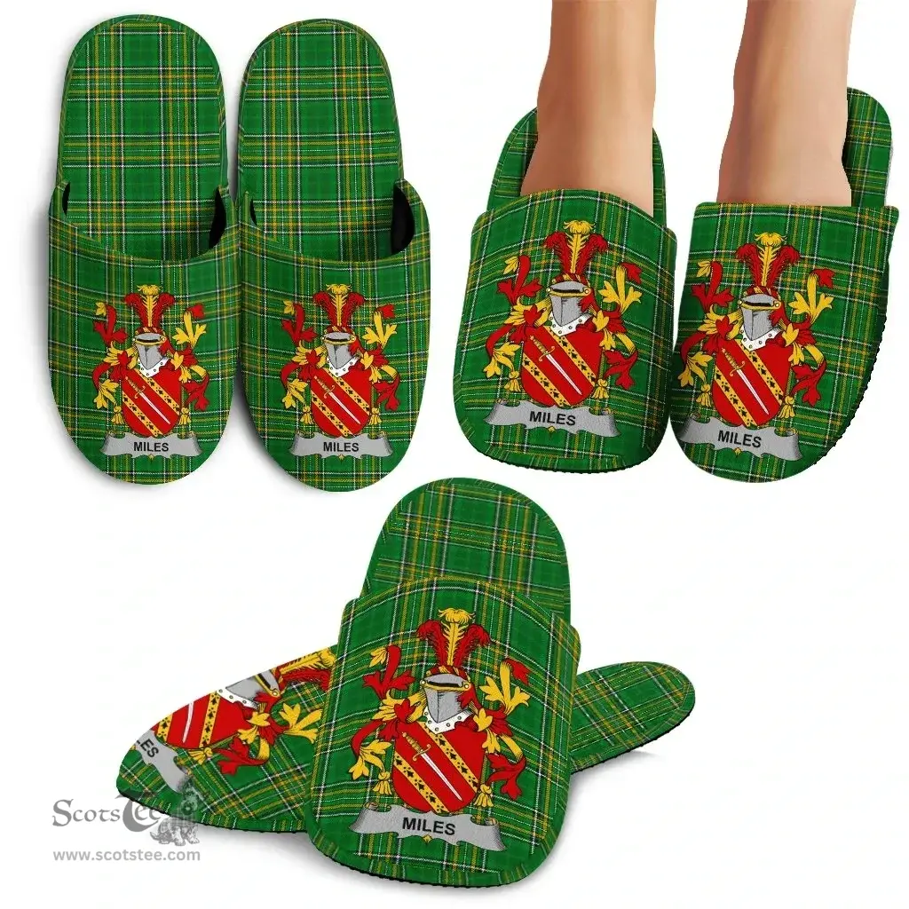 Irish Miles or Moyles Coat of Arms Family Crest Ireland House Slippers Irish National Tartan Irish County Slippers
