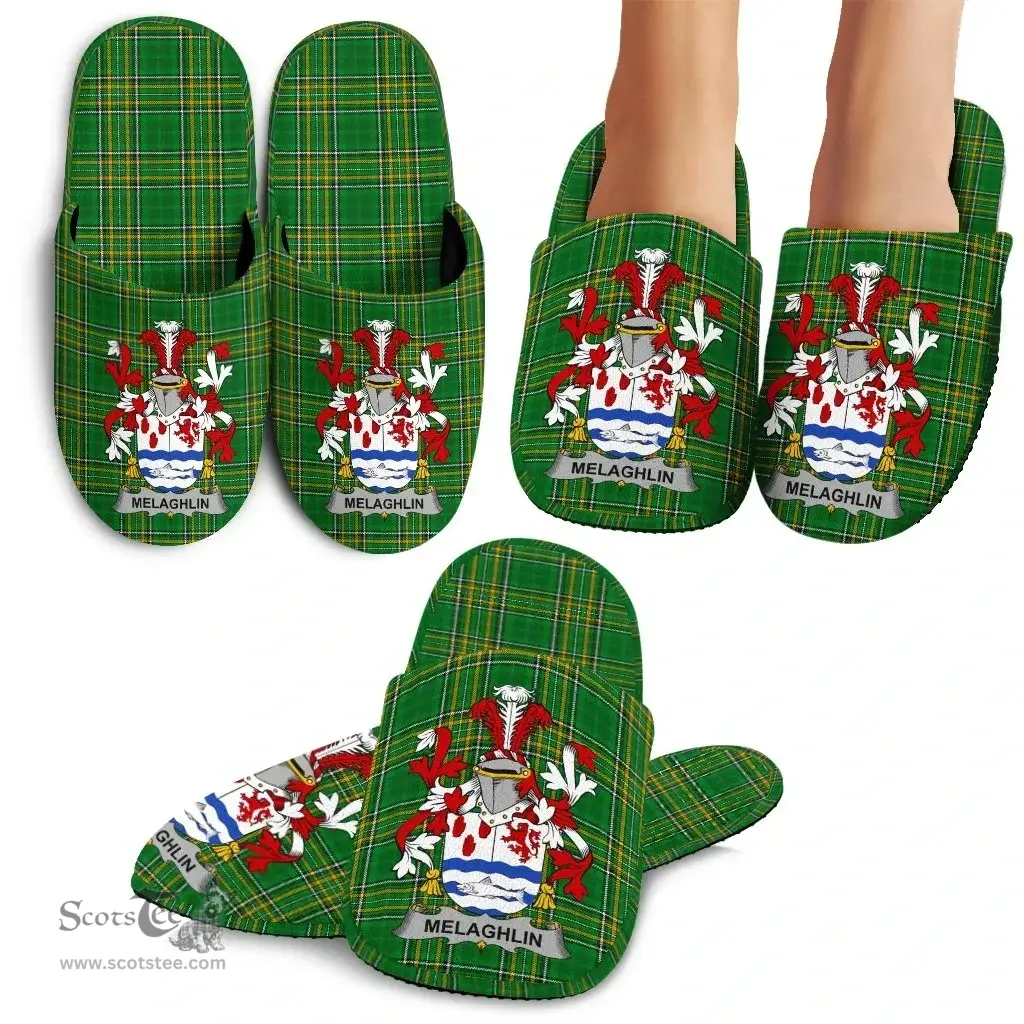 Irish Melaghlin or O'Melaghlin Coat of Arms Family Crest Ireland House Slippers Irish National Tartan Irish County Slippers