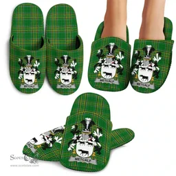 Irish Metcalf or Metcalfe Coat of Arms Family Crest Ireland House Slippers Irish National Tartan Irish County Slippers