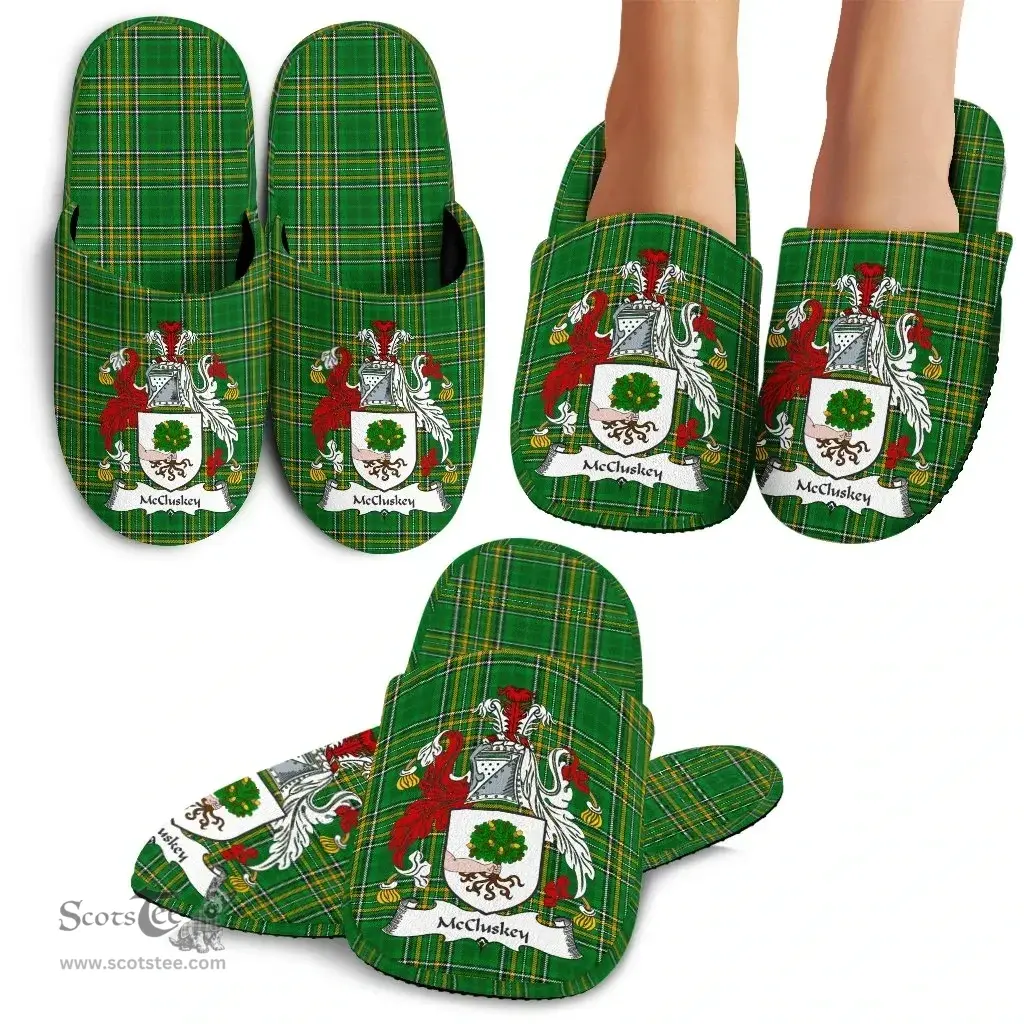 Irish McCluskey Coat of Arms Family Crest Ireland House Slippers Irish National Tartan Irish County Slippers