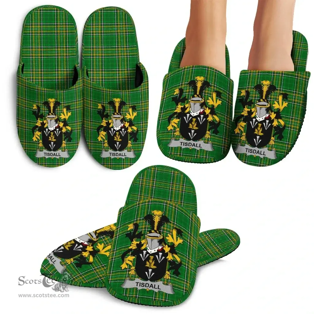 Irish Tisdall or Tisdale Coat of Arms Family Crest Ireland House Slippers Irish National Tartan Irish County Slippers