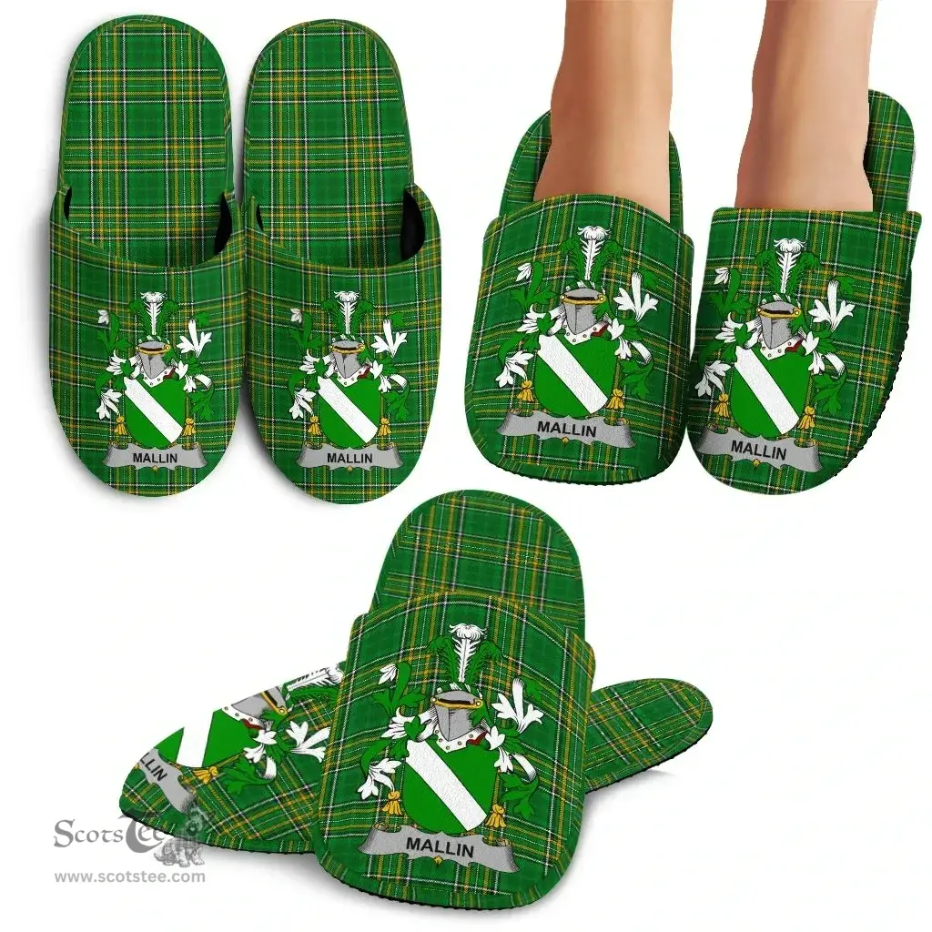 Irish Mallin or O'Mallan Coat of Arms Family Crest Ireland House Slippers Irish National Tartan Irish County Slippers