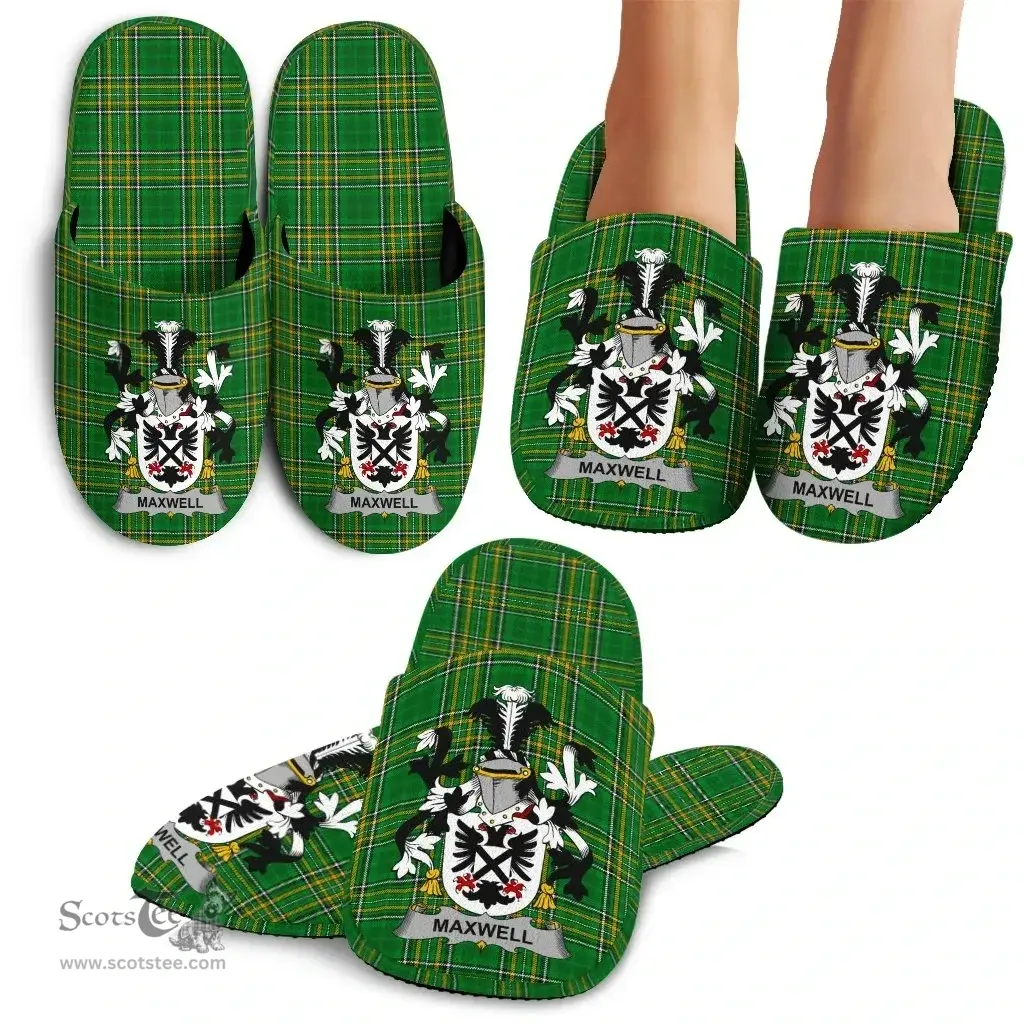Irish Maxwell Coat of Arms Family Crest Ireland House Slippers Irish National Tartan Irish County Slippers