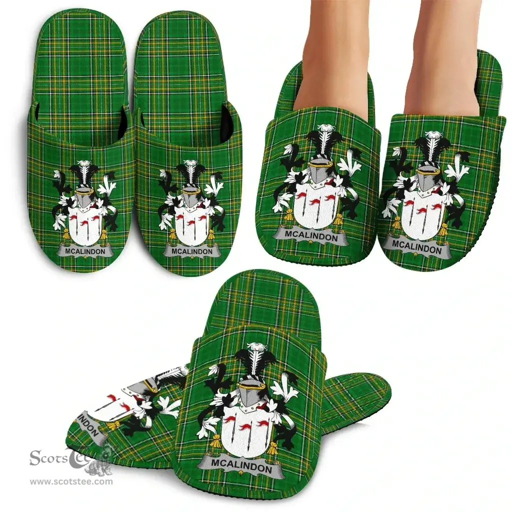 Irish McAlindon or McAlindem Coat of Arms Family Crest Ireland House Slippers Irish National Tartan Irish County Slippers