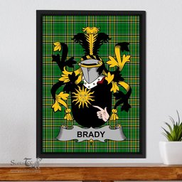 Irish Brady or McBrady Coat of Arms Family Crest Ireland Framed Canvas Print Irish National Tartan
