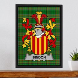 Irish Bindon Coat of Arms Family Crest Ireland Framed Canvas Print Irish National Tartan