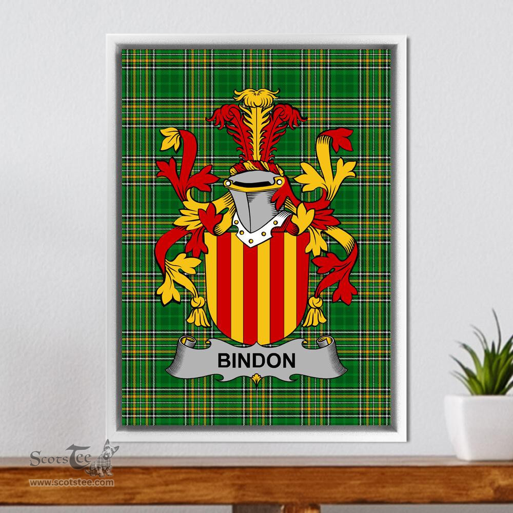 Irish Bindon Coat of Arms Family Crest Ireland Framed Canvas Print Irish National Tartan
