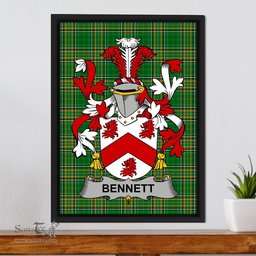 Irish Bennett Coat of Arms Family Crest Ireland Framed Canvas Print Irish National Tartan